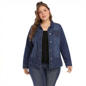 Croft & Barrow Denim Jacket 1X Blue Stretch Classic Button Front Cotton Stretch